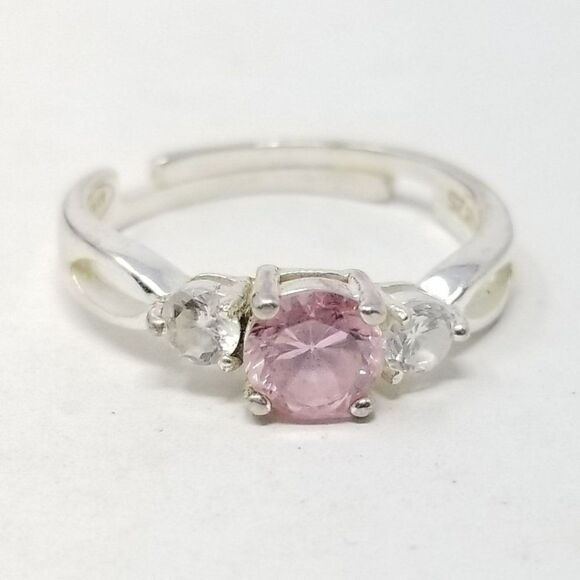 Vintage Sterling Silver Avon Pink Three Stone Ring Adjustable Band, Size 6 1/2 - Picture 1 of 11